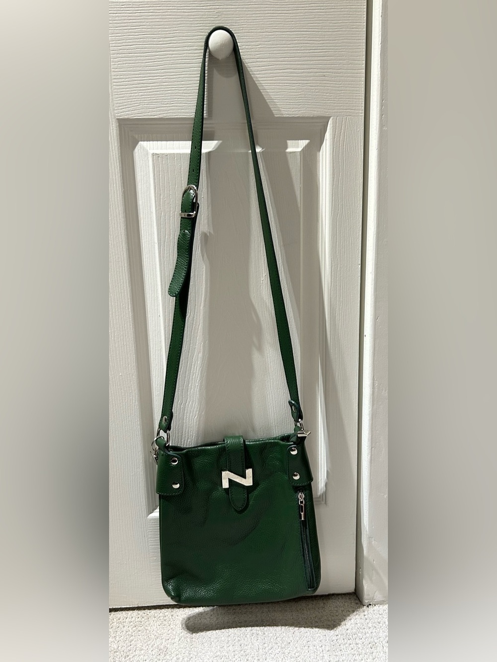 Made in Italy Green Pebbled Leather Crossbody Bag Emerald Green